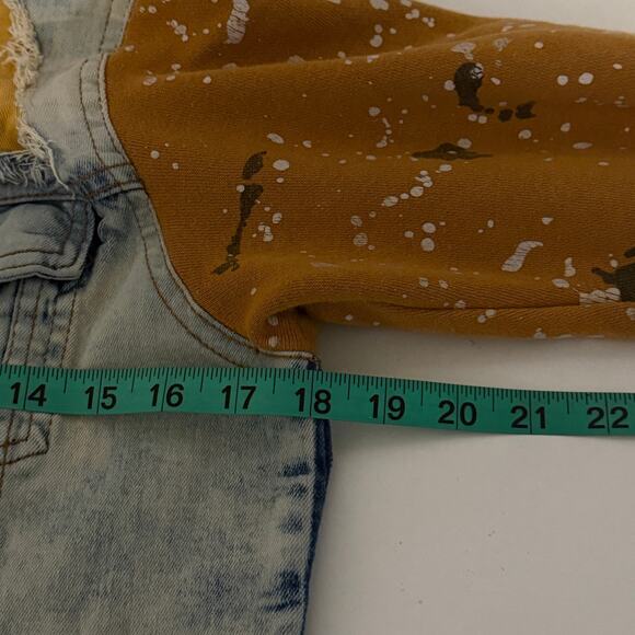 Evolution In Design Paint-Splattered Sleeve Denim Jacket Sz XL Distressed Rocker - Picture 9 of 9